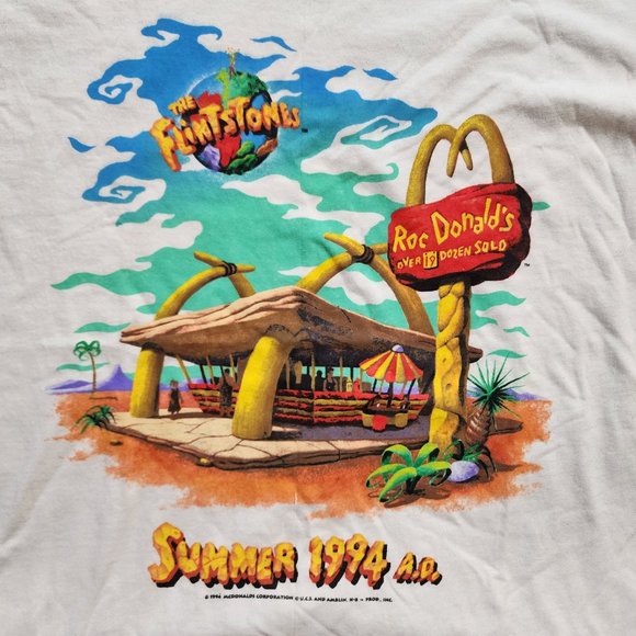 Vintage 90s 1994 The Flintstones RocDonald's x McDonalds Movie Promo T Shirt XL - Picture 2 of 8